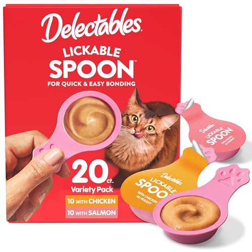 Delectables Lickable Spoon Handheld Wet Cat Treats Made with Real Chicken & Salmon, Quick & Easy Creamy Puree, Mess Free, Grain-Free, No Added Fillers, No by-Products, Variety Pack, 20ct