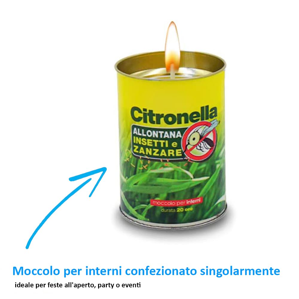 Virsus 30 Candele in Barattolo di Carta Profumate alla Citronella contro insetti e zanzare, tappo e fondo in Alluminio, da Giardino per Eventi Interno ed Esterno