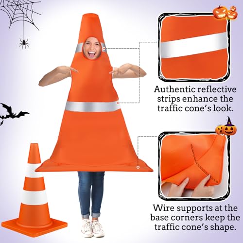 Traffic Cone Costume Adult - 51in Funny Construction Cone Halloween Costumes with Gray Light Responsive for Men Women, Orange2