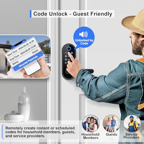 Bluetooth Fingerprint Smart Lock with Handle & Keypad – Fits Most US Doors, DIY Install, Keyless Entry: Code, FOB, Auto-Lock. Ideal for Home, Airbnb, Rental, Kids, Seniors. Alexa & Google Compatible thumbnail 3