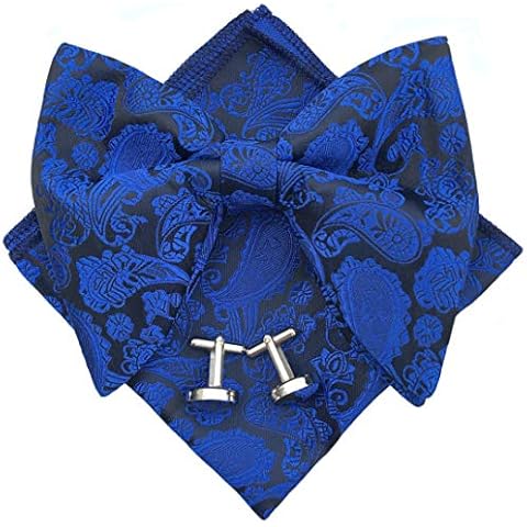 Justar Mens Pre-Tied Paisley Bowtie Oversized Tuxedo Bow Tie Hankie Cufflinks Set (Royal Blue) Cover