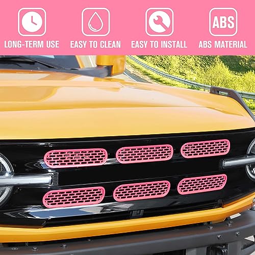 Image of Jimen Compatible with Ford Bronco 2021-2023, 6PCS Front Grille Inserts Mesh Grill Cover Exterior Trim Accessories (Pink)