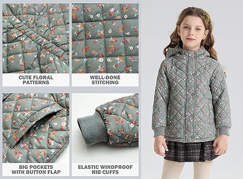 Image of SOLOCOTE Little Girls Winter Lightweight Jacket Floral Cute Ears Quilted Coat