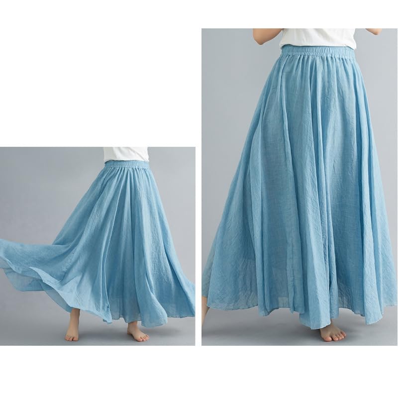 Gonna da donna in lino, maxi gonna in cotone e lino, gonna boho, estiva, tinta unita, per il tempo libero, gonna a pieghe da donna