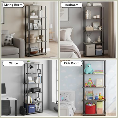 Image of JD FRESH 5-Tier Wooden Open Shelf Rack /Table Corner Display Rack /Storage Shelf Stand /Multipurpose Shelf for Living Room, Bedroom, Home Office Display (Cambridge, Walnut)