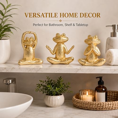 Set de 3 estatuas decorativas de rana doradas miniatura 4