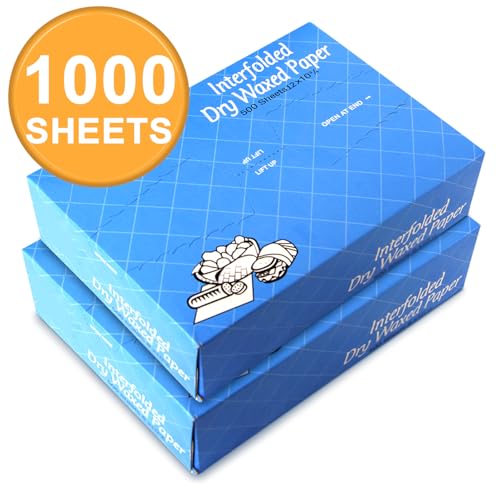Fit Meal Prep 1000 Sheets 12 x 10.75” Dry Wax Paper Sheets for Food, Greaseproof Sandwich Wrapping, Interfolded Deli Wax Paper for Fries, Burgers, Food Basket, Made in USA