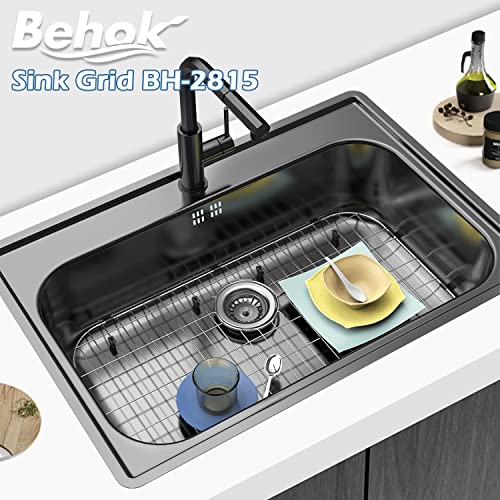 Behok Sink Protection Grid 28-3/8" X 15-3/8", Rear Drain With Corner Radius 1-1/2", 304 Stainless Steel For Kitchen Sink Bh-2815 Sink Grate #TOP4