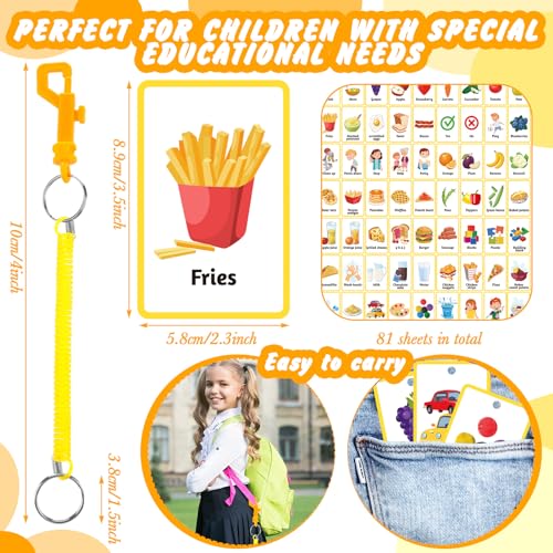 Equsion 81 Pcs Autism Communication Cards Nonverbal Communication Board Autism Flashcards with Retractable Plastic Spring Cord Keychain Special Needs Speech Delay Materials(Yellow) - Image 4