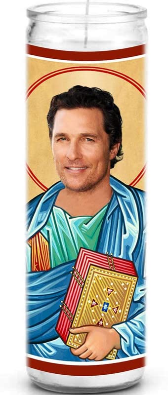 McConaughey Celebrity Prayer Candle - Funny Saint Candle - 8 inch Glass Prayer Votive - 100% Handmade in USA - Novelty Celebrity Gift