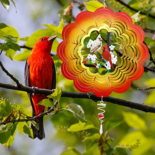 Cardinal Wind Spinner, 3D Stainless Steel Hummingbird Laser Cut Metal Art Geometric Pattern Hanging Wind Spinner, Kinetic Yard Art Decorations, Indoor Outdoor Garden Decor (Cardinal) #TOP1