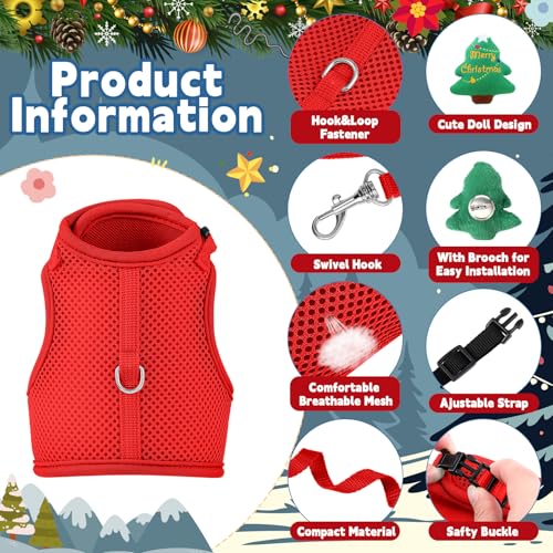 Image of Easter Bunny Costume Rabbit Harness and Leash Set with 2 Cute Decorations Bunny Clothes Adjustable Buckle Breathable Mesh Vest Harness for Rabbits Ferret Small Pig Puppy(Red,Tree)