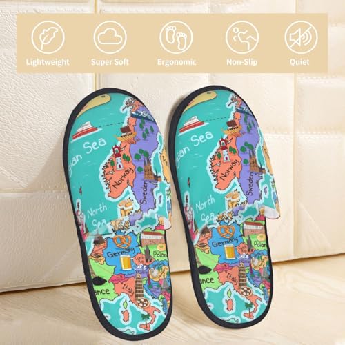 Cartoon Map Of Europe Print Women Slippers Home Furry Shoes Keep Men Couples Shoes Warm For Women-3