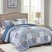 Mybedsoul Navy Blue Quilt Set Queen Size, 3 Pieces Plaid Floral Bedspread Set Patchwork Reversible Bedding Set Microfiber Lightweight Bedspread Coverlet Set for All Season 96