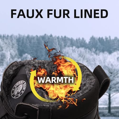 Image of ANGRYRAM Winter Steel Toe Work Boots for Men Fleece Lined Winter Safety Boots Men's Slip Resistant Safety Construction Shoes Indestructible Industrial Boots