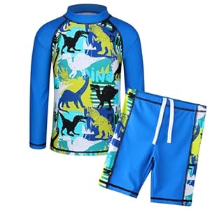 TFJH E Kids Boys UPF 50+ UV Swimwear Sun Protective Long Sleeve Two Piece Swimsuit