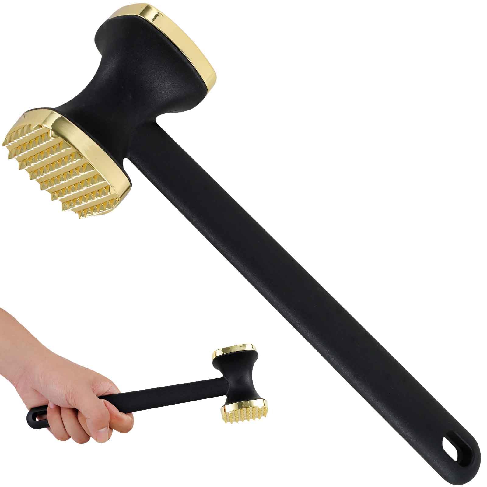 Kandishiex US 1/2 Pcs Steak Hammer Mallet Double-Sided Zinc Alloy Meat Tenderizer Food-Grade Meat Pounder Maximizes Food Flavor Meat Hammer with Ergonomic Handle for Home Steak Meat Cooking(Golden)