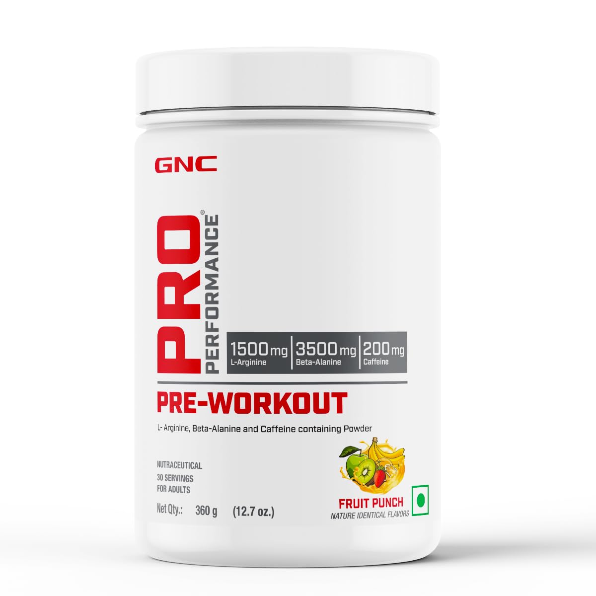 GNC Pro Performance Pre-Workout | 360 gm | 30 Servings | Boosts Energy & Endurance | Improves Focus | Revs Up Recovery | 1.5g L-Arginine | 3.5g Beta-Alanine | 0.2g Caffeine | Fruit Punch
