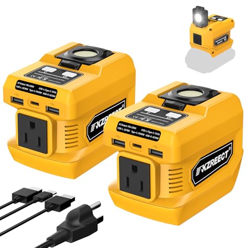 Image of 2 Pack 220W Power Inverter Compatible with Dewalt 20V Battery, Tool Only | 110V AC Outlet, 30W USB-C PD, Dual 18W USB-A, 400LM LED Light, Compact Power for Camping, Jobsite & Emergency Backup