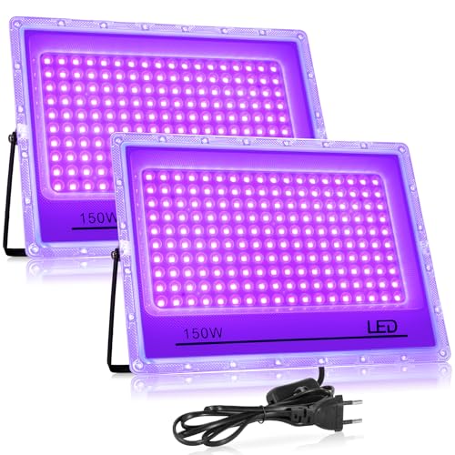 BOSYTRO Lampada UV, 2 Pezzi Luce Nera LED 150W, IP65 Impermeabile, Luce UV 395nm per Feste Glow, Decorazioni Halloween, Discoteca, Illuminazione Palco, Accessori per Feste