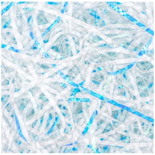 Image of Wanna Party Iridescent Blue Paper Shreds for Gift Packing, Decorative Crinkle Cut Filler for Hamper Baskets, Gift Boxes, Return Gifts, Party Favours, Baby Shower & Craft Decoration