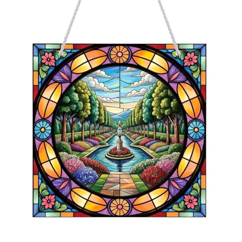 Vibrant Formal Garden Stained Acrylic Window Hanging Panels,Indoor Outdoor Windows Hanger Kitchen Bedroom Office Garden Wall Art Decor Gifts for Women Mom Grandma Teacher