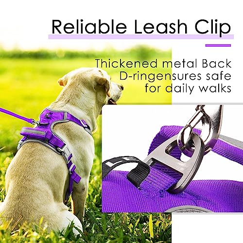 ThinkPet Hundegeschirr gegen Ziehen, atmungsaktiv, mit Griff, reflektierend, verstellbar für mittelgroße und große Hunde, Clip hinten/vorne für einfache Kontrolle, Größe M, Neonviolett
