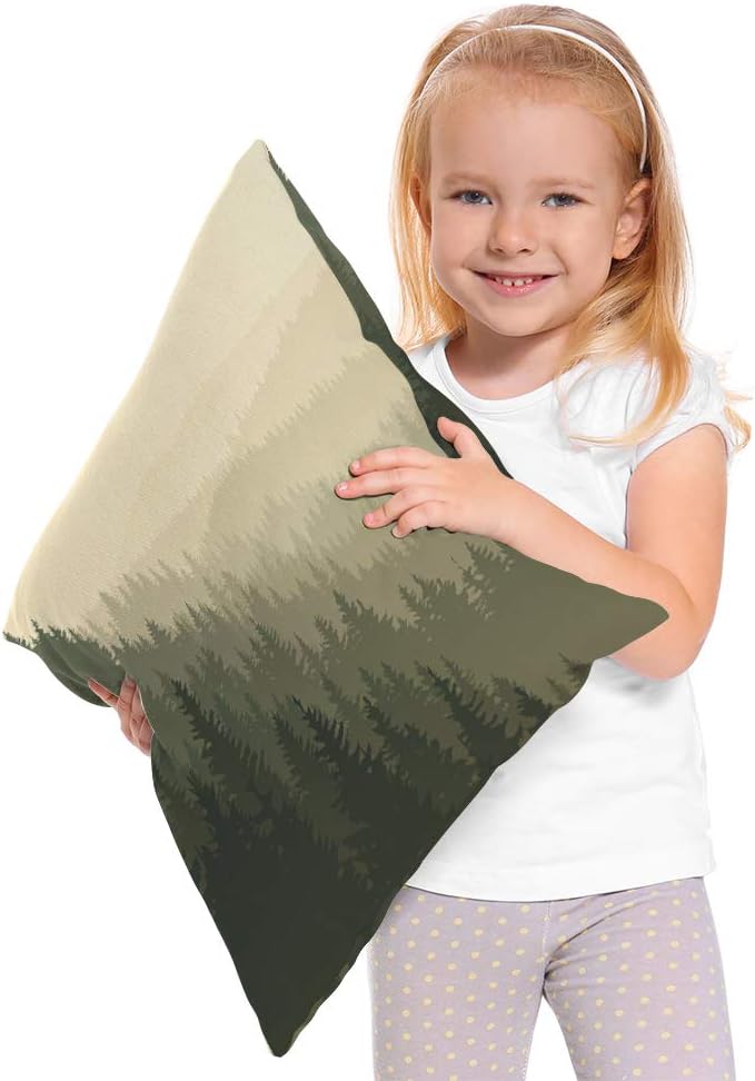 AOYEGO Forest Throw Pillow Cover Nature Tree Fog Valley Spruce Scene Mist Mystery Dusk Mountain Landscape Pillow Case 16x16 Inch Decorative Cotton Linen Square Cushion for Home Couch Bed 16" x 16" Multi-g12