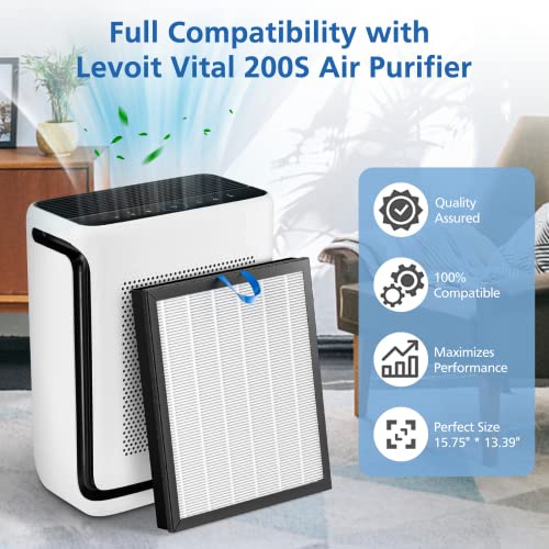 Vital 200S Replacement Filter Compatible with LEVOIT Vital 200S and Vital 200S-P Air Purifier, HEPA and High-Efficiency Activated Carbon Vital 200S-P Replacement Filter, Vital 200S-RF, 2 Pack, White