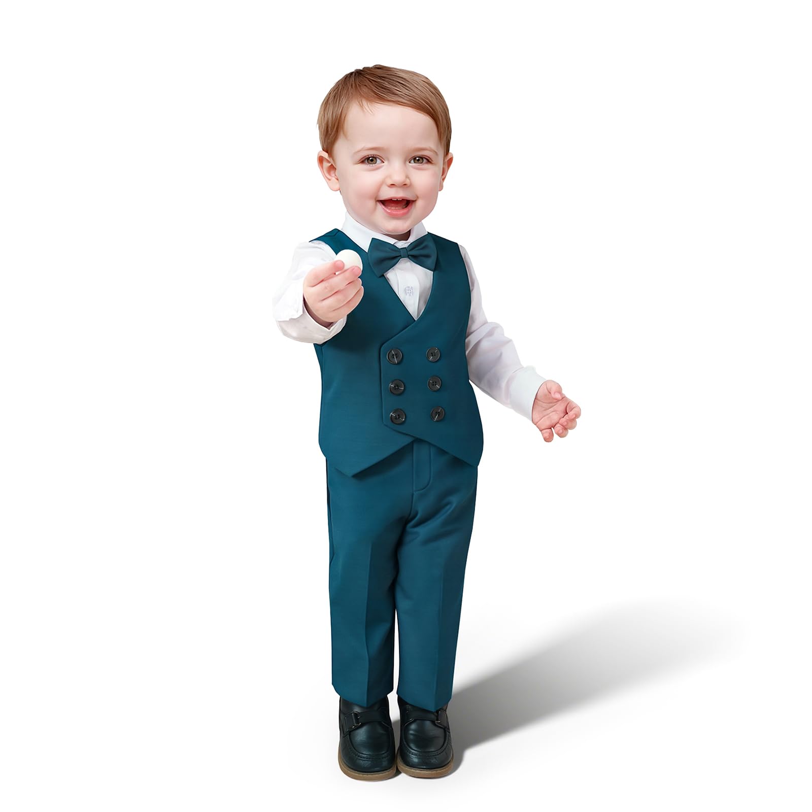 Nwada Boys Suit Ring Bearer Outfit with Formal Dress Shirt, Bow Tie, Slim Vest and Pants, Toddler Boy Dress Clothes