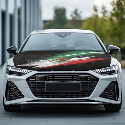 Image of Car Hood Cover Elastic Washable Hood Covers for Cars Mexican Flag Auto Hoods Protector Automotive Decor Half Car Cover for Cars Hoods Banner Replacement