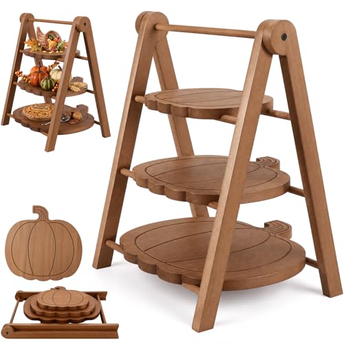 Marsui 3 Tier Pumpkin Serving Trays Wooden Shaped Pumpkin Platters 12'' 10'' 8'' Charcuterie Plate Board Reusable Party Serving Plate for Halloween Fall Party Decoration