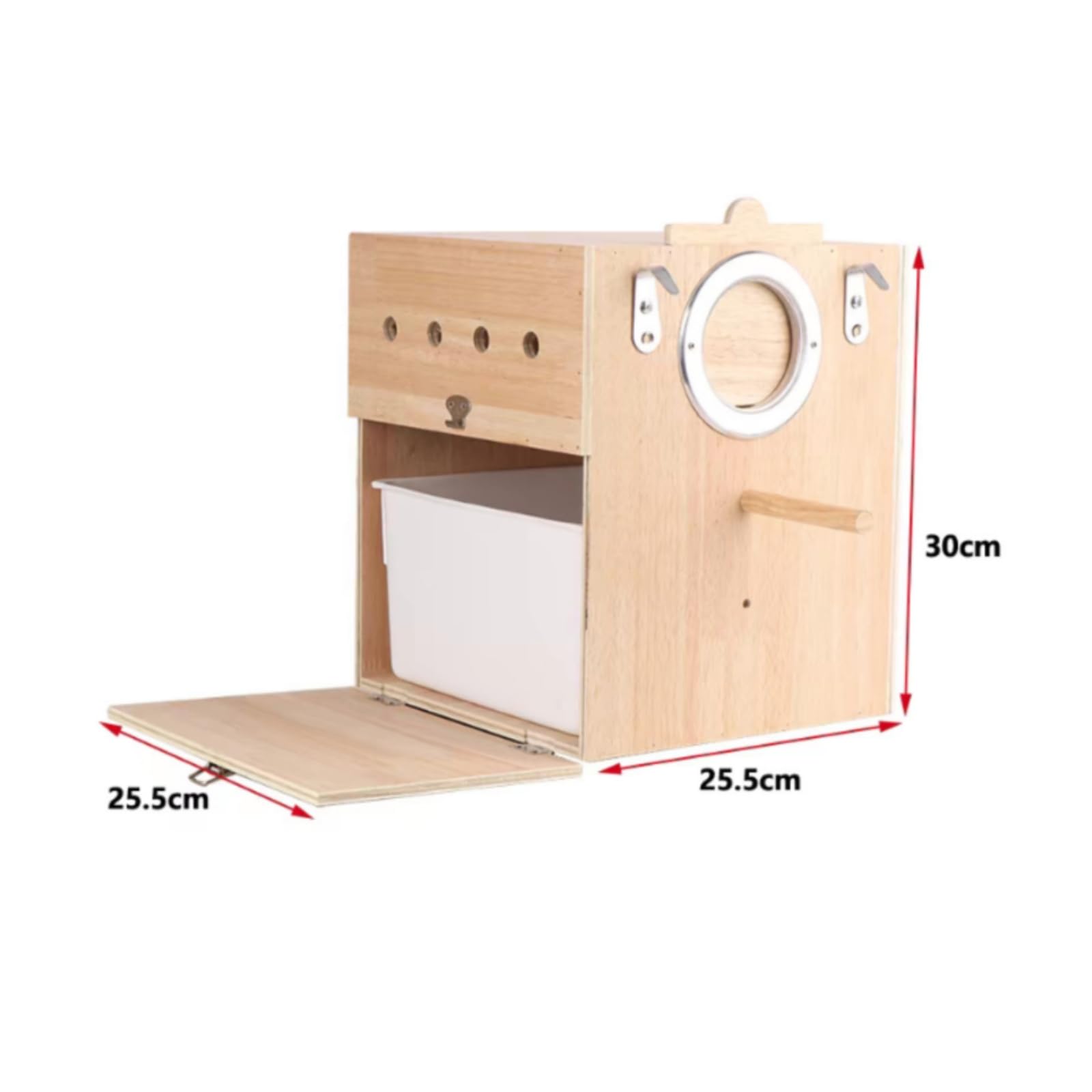 perfeclan Nido para Aves Caja de Cría Refugio Casa de Anidación Caseta Nidal de Madera con Entrada Frontal Percha Lateral Bandeja Extraíble y Orificios de, 25.5cm X 25.5cm X 30cm, Colgante Izquierdo