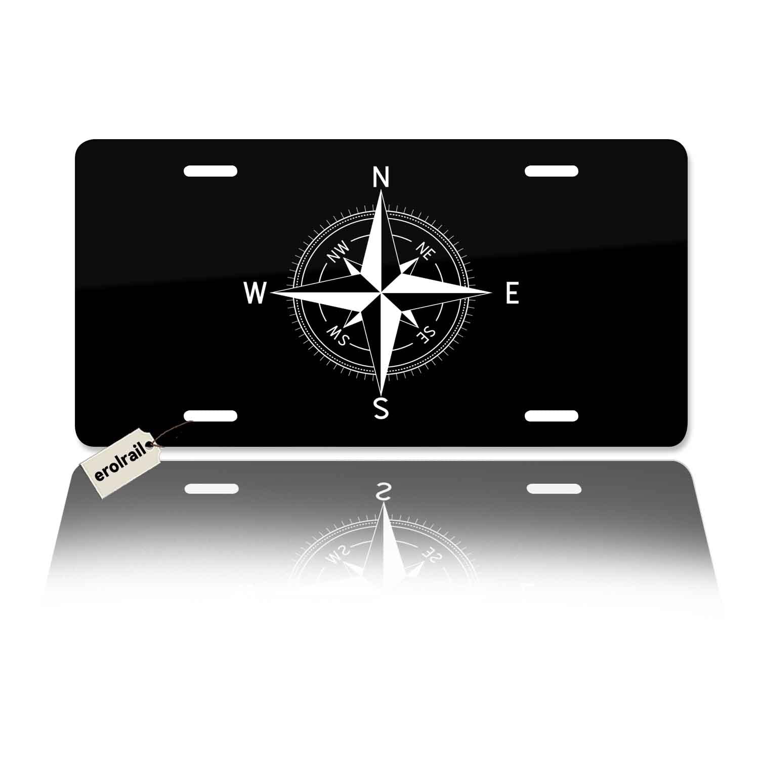 Front License Plate Cover Decor,Aluminum Noverlty License Plate Decorative Car Front, Metal License Plate,Vanity Tag,Decorative Signs 6X12 Inch - Steering Compass