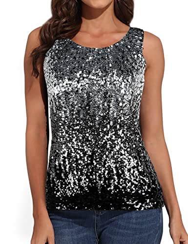 kayamiya Women's 1920S Style Glitter Sequined Vest Tank Tops M Silver/Grey/Black