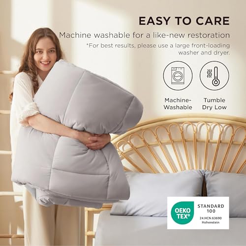 Image of Bedsure Comforter Duvet Insert - Quilted Comforters Queen Size, All Season Duvet, GentleSoft Down Alternative Bedding, with 8 Tabs, Gifts for Women /Men, Light Grey, Queen 88 x 88 Inches