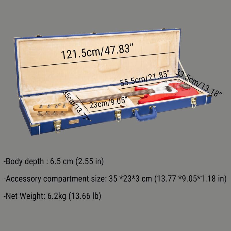 Crossrock Designer Series Wooden Case For Fender Precision & Jazz Bass Guitars - Luxury Gold, Locking, Velvet Interior