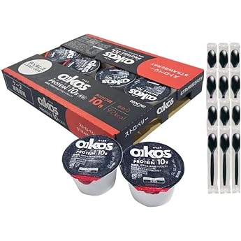 Refrigerated Oicos Strawberry, 4.0 oz 113 g x 12 Pcs, Yogurt, High Protein, Fat 0 Includes Spoon