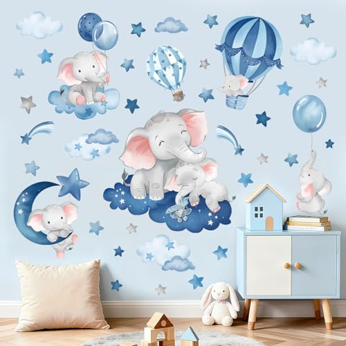 wondever Blue Grey Sleeping Elephant Wall Stickers Flying Animals Hot