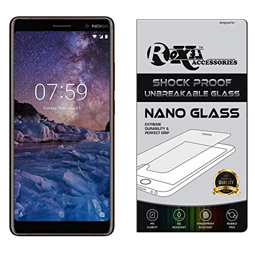 Roxel® Nokia 7 Plus Flexiable Nano Glass Screen Protector With Unbreakable Nano Film Glass [ Better Than Tempered Glass ] Screen Protector for Nokia 7 Plus (Black & Copper, 64 GB) (4 GB RAM)
