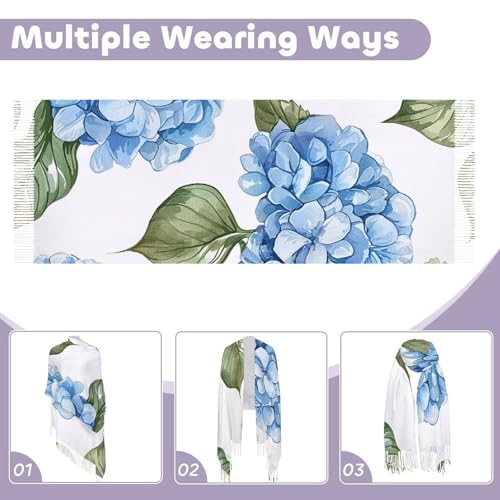 Fashionable Blue Hydrangea Pattern Womens Fall Winter Scarf Cashmerethick Large Scarf for Women Fall Winter Warm Big Shawl Blanket4