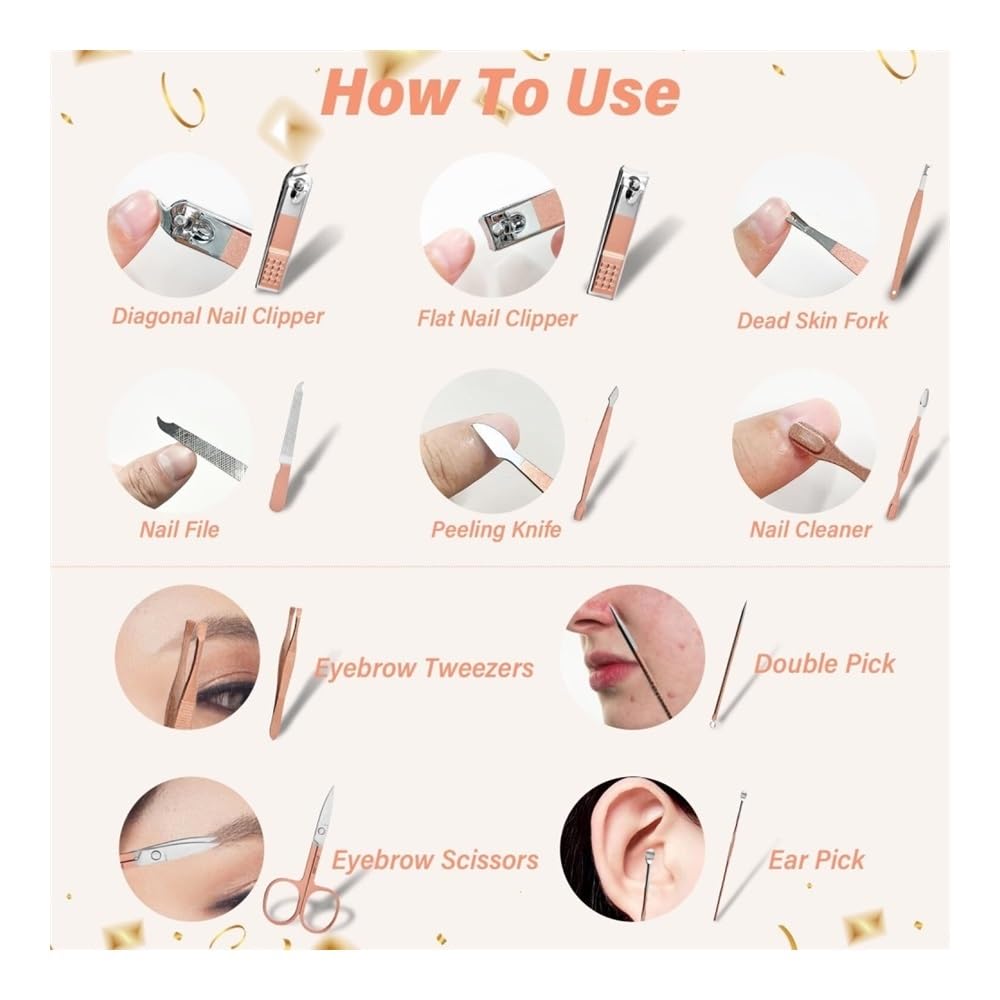 Kit Manicure 10 in 1 in Acciaio Inossidabile con Custodia in Pelle, Ideale per la Cura delle Unghie dei Piedi, Perfetto Anche in Viaggio, con tagliaunghie per Le Dita dei Piedi e per Le Mani.