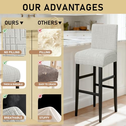 Image of JIUZHEN Light Grey Stretch Velvet Bar Stool CounterCovers Set of 2 | Washable Removable Rectangular Seat Covers, Water Resistant, Kitchen, Dining, Pub, Hotel, Wedding and Party Counter Stools
