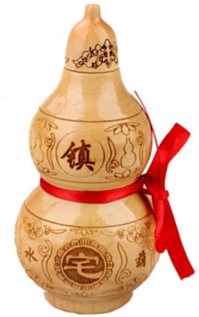 Gourde Wu Lou en bois de pêche sculpté main décoration Feng Shui