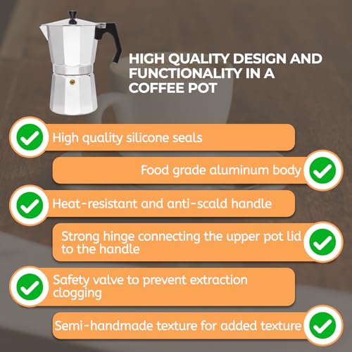 Image of Aluminum 14 Cup 700ml Moka Pot Express Coffee Maker Stovetop Espresso Percolator Coffeemaker Italian Classic Style Brewing Greca Cafe Mocha Machine for Cafeteras Lover Camping Travel and Home Use 24oz