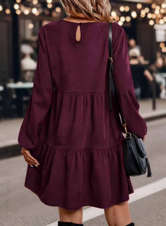 Ladies' Long-Sleeved Mid-Length Dress with a Round Neck and a Waist-Highlighting Short Style for Autumn Casual - Image 4
