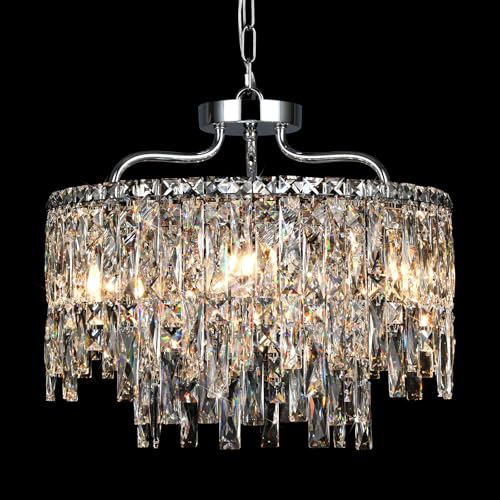 Image of 18 inch 6-Light Modern Round Crystal Chandeliers for Dining Room,Chrome