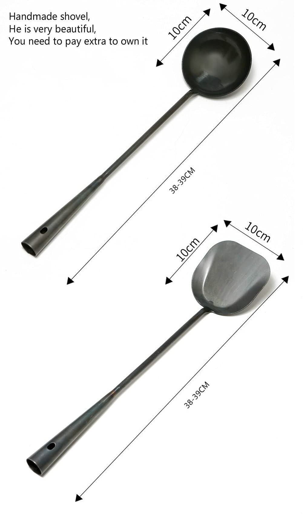 Chinese Traditional Iron Wok Handmade Large Wok&Wooden Handle Non-Stick Wok Gas Cooker Pan Kitchen Cookware Iron Pot (Shovel B)