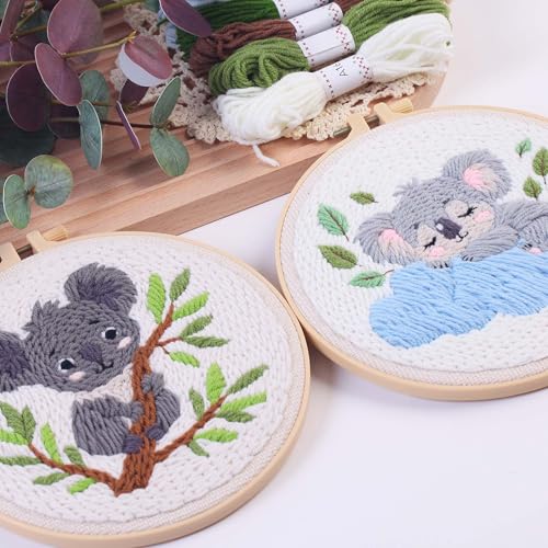 Image of REEWISLY Punch Needle Embroidery Starter Kits for Beginners Flower and Grass Patterns.3Ps Embroidery Hoops,Color Threads,Instructions and Needles,DIY Adults Embroidery, Video Teaching