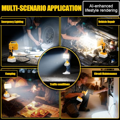 Image of Cordless LED Work Light Compatible with DeWalt 20V Battery, 2000LM Portable Handheld Flashlights Tool with USB Port and 3 Brightness Modes for Camping, Fishing, Job Site, Indoor & Outdoor Use